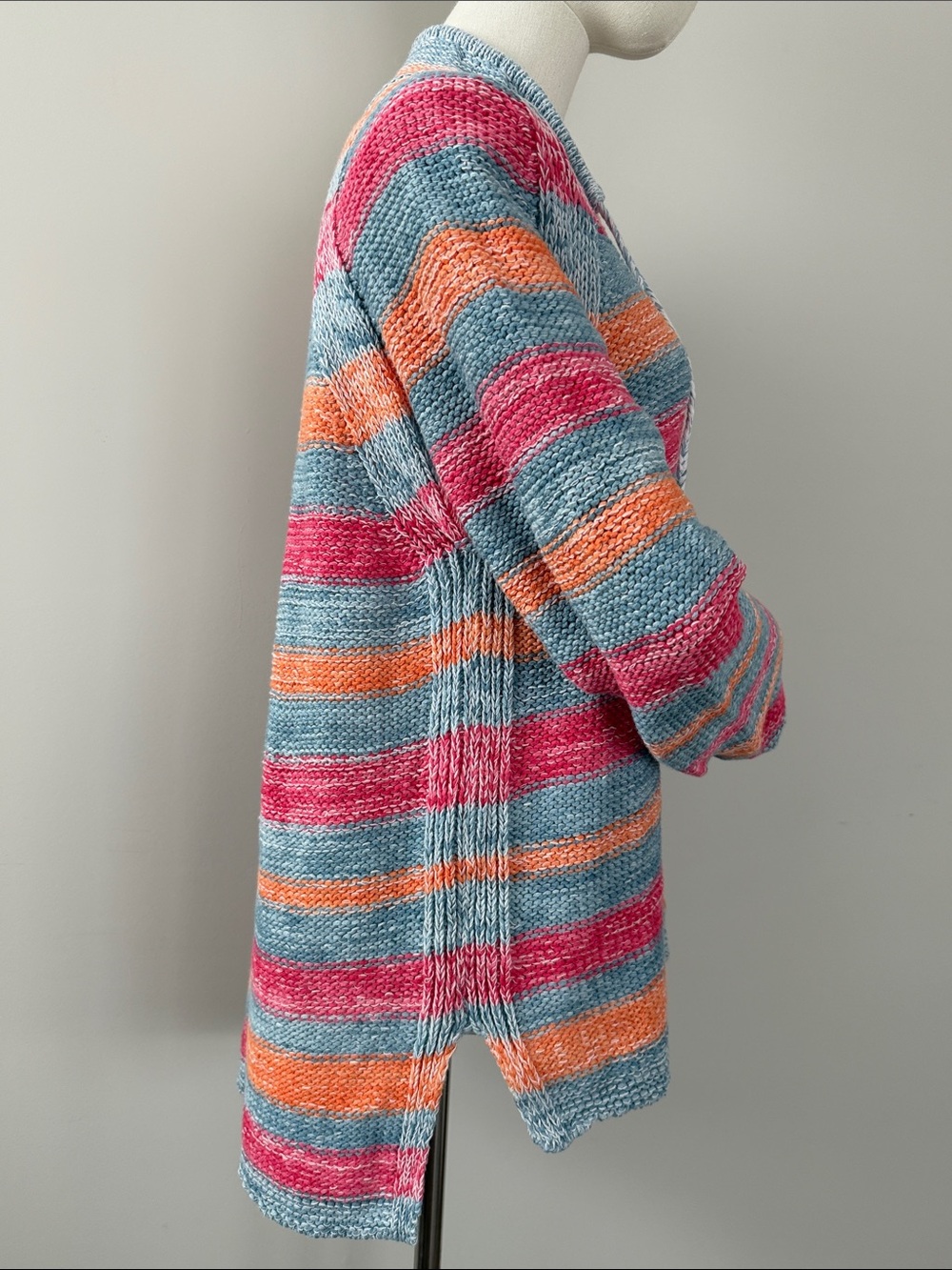 J. Jill Coastal Striped Cotton Linen Knit Sweater High Low Hem Size M - Picture 10 of 14